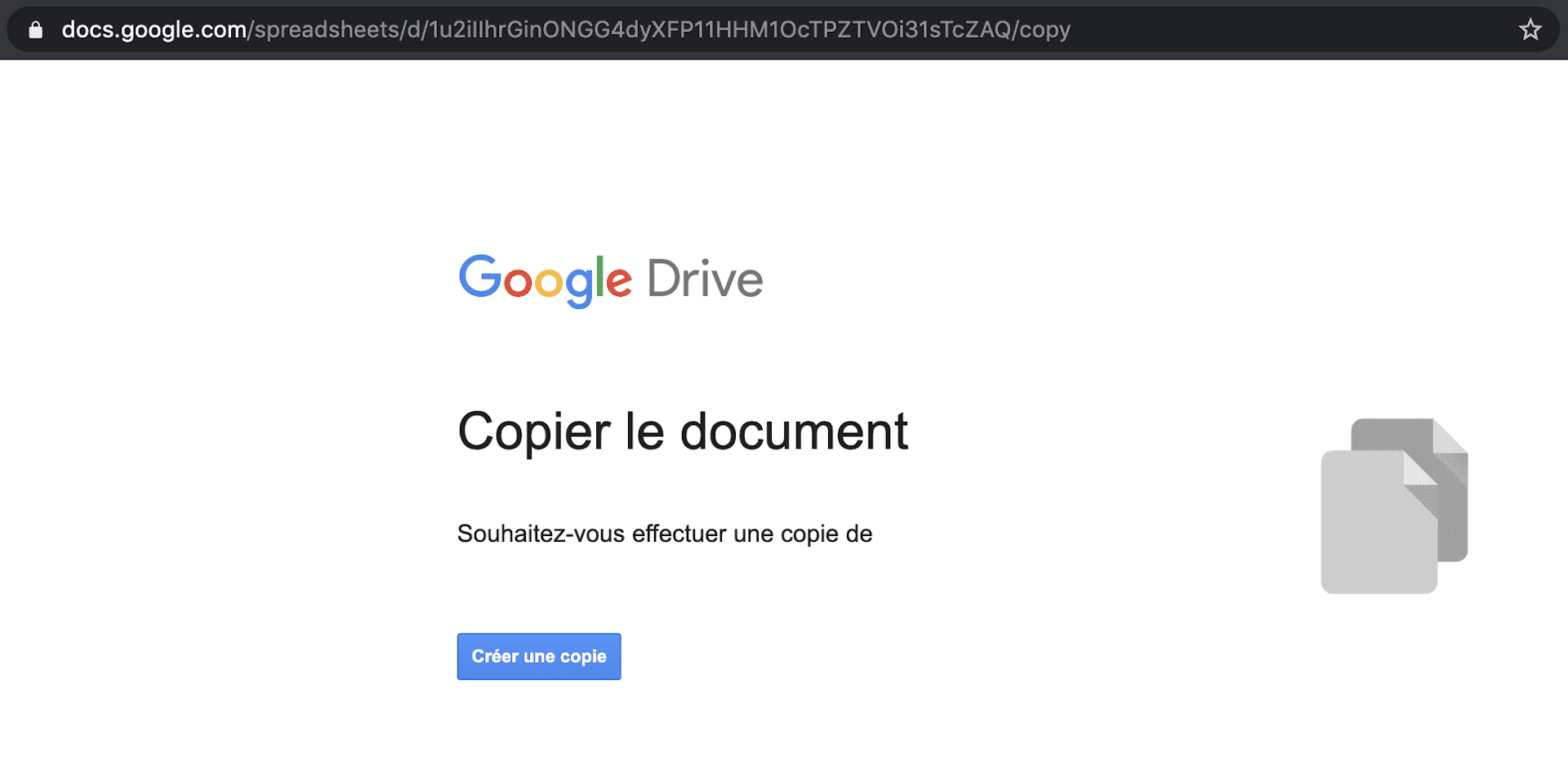 Partager une copie de votre document Google Sheets